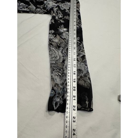 Foreign Exchange Surplice Wrap Hi Low Blouse S Black Floral Sheer Long Sleeve - Picture 8 of 8